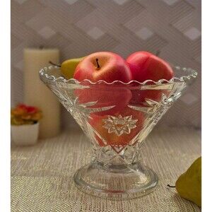 Serving Bowl - Anchor Hocking Star of David Footed Cut Glass - MCM